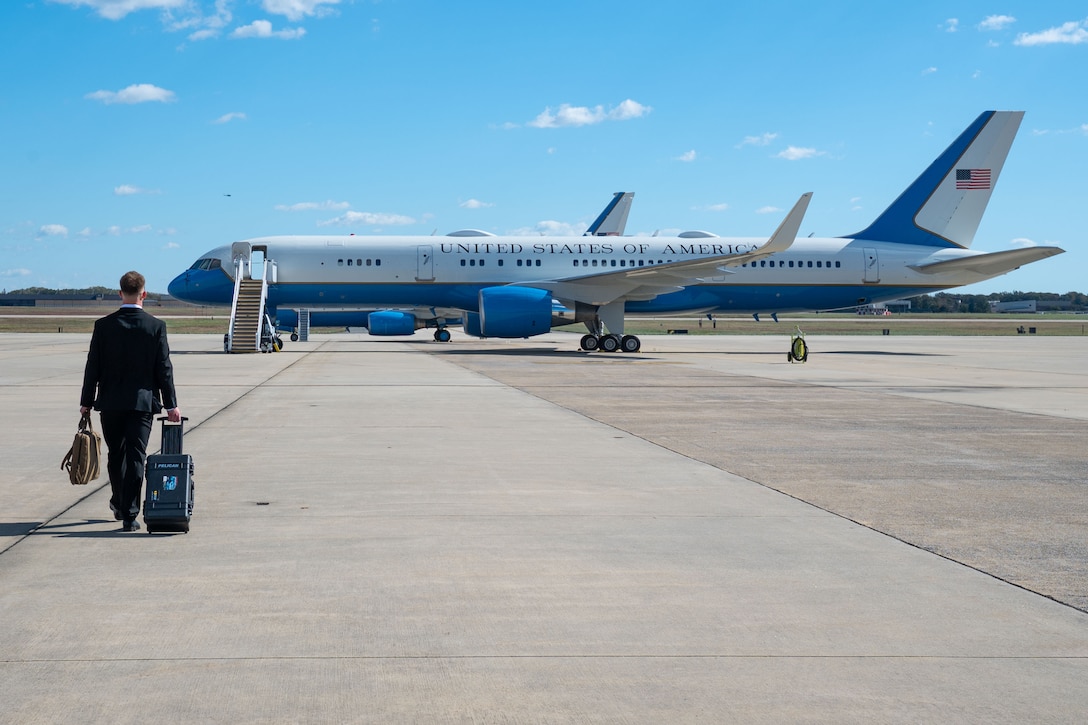 Person walks to plane