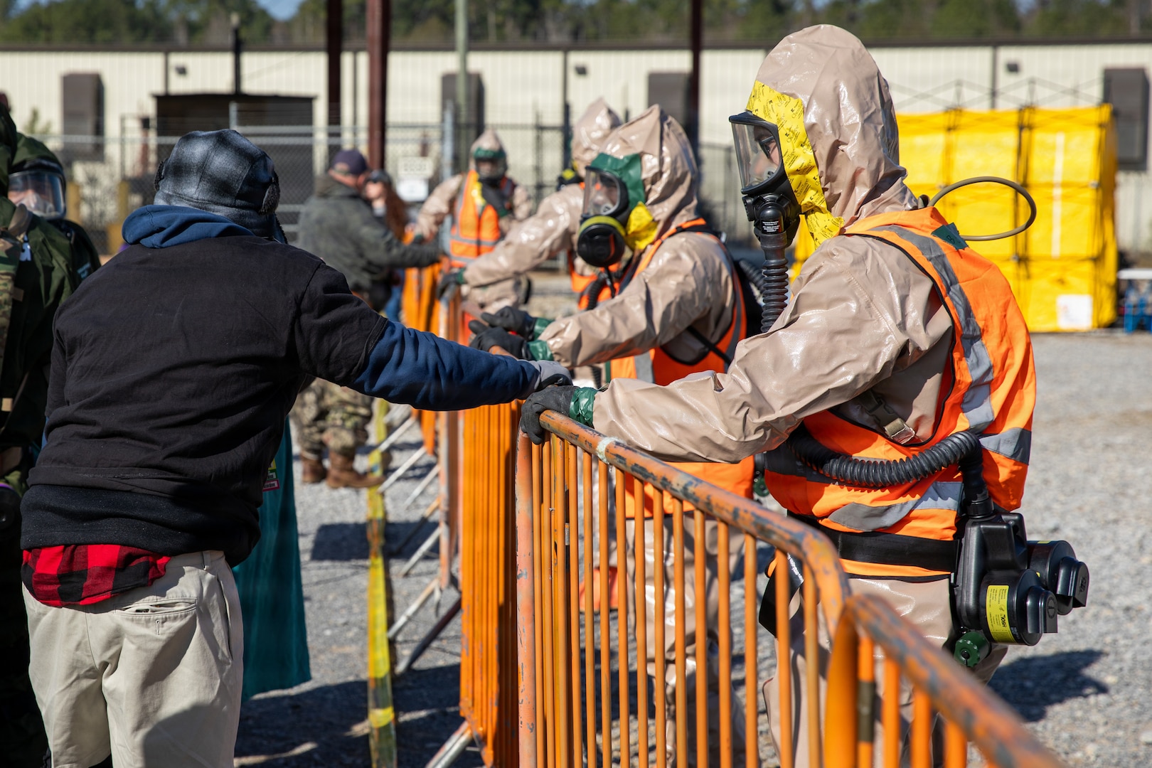 U.S. Army Soldiers with the Marietta-based 201st Regional Support Group, Georgia Army National Guard, simulate Incident Site Operations during Vigilant Guard 26-1 at Pelham Range Complex, Anniston, Alabama, Dec. 3, 2025. The Ga. Department of Defense conducts Vigilant Guard 26-1 to improve National Homeland Defense Readiness, by exercising the Ga. DoD Joint Forces Headquarters (JFHQ) to execute State/Territory Homeland Defense plans in a simulated environment, rehearse JFHQ interoperability with federal and civilian partners, in response to a complex, multi-domain attack. (U.S. Army National Guard photo by Staff Sgt. Alexander Norred)