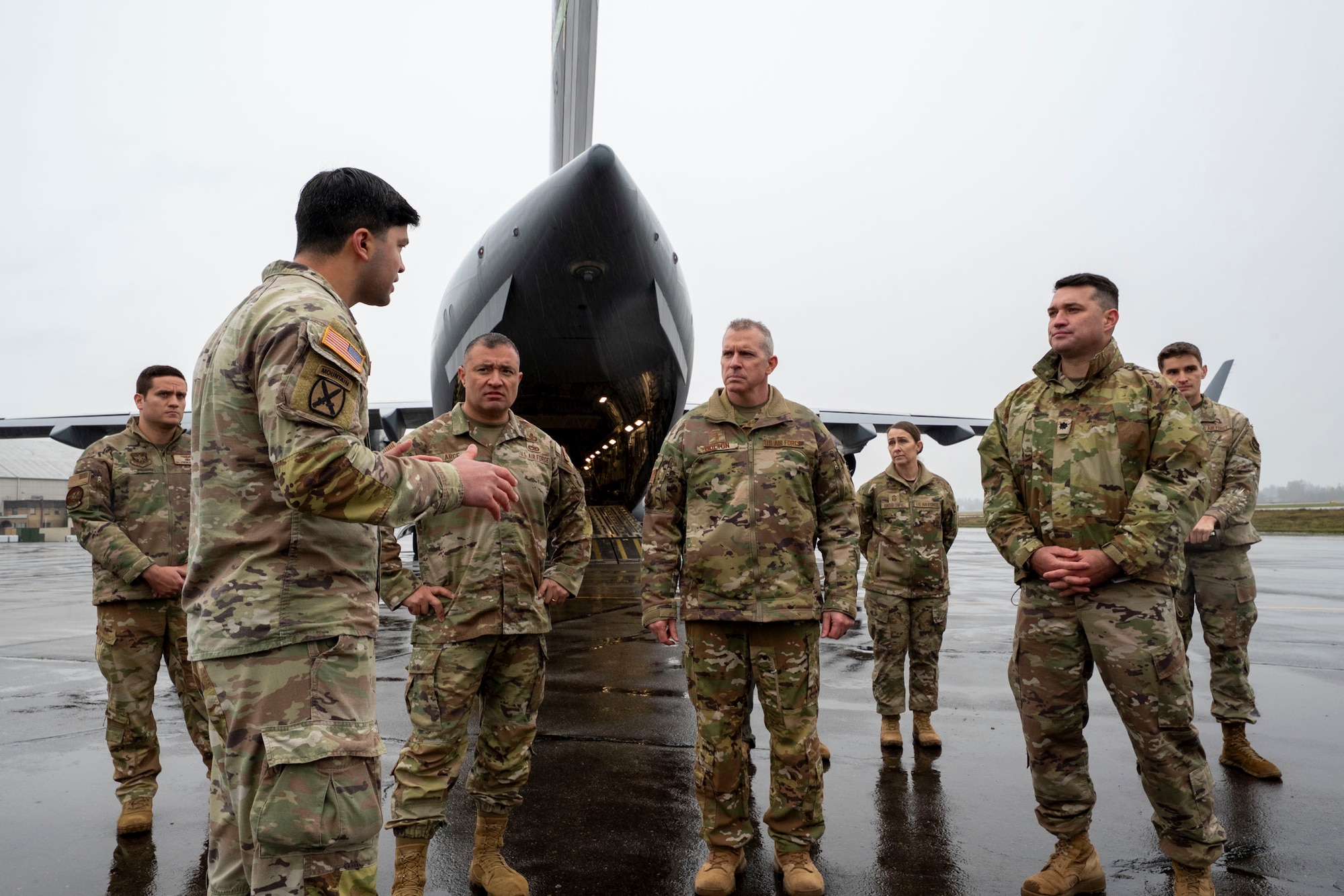 U.S. Air Force Maj. Gen. Charles Bolton, Eighteenth Air Force commander, and Chief Master Sgt. Joseph Arce, 18th AF command chief, recently concluded a visit to Joint Base Lewis-McChord, where they engaged with Airmen and leaders across the 62d Airlift Wing, 627th Air Base Group and other units.