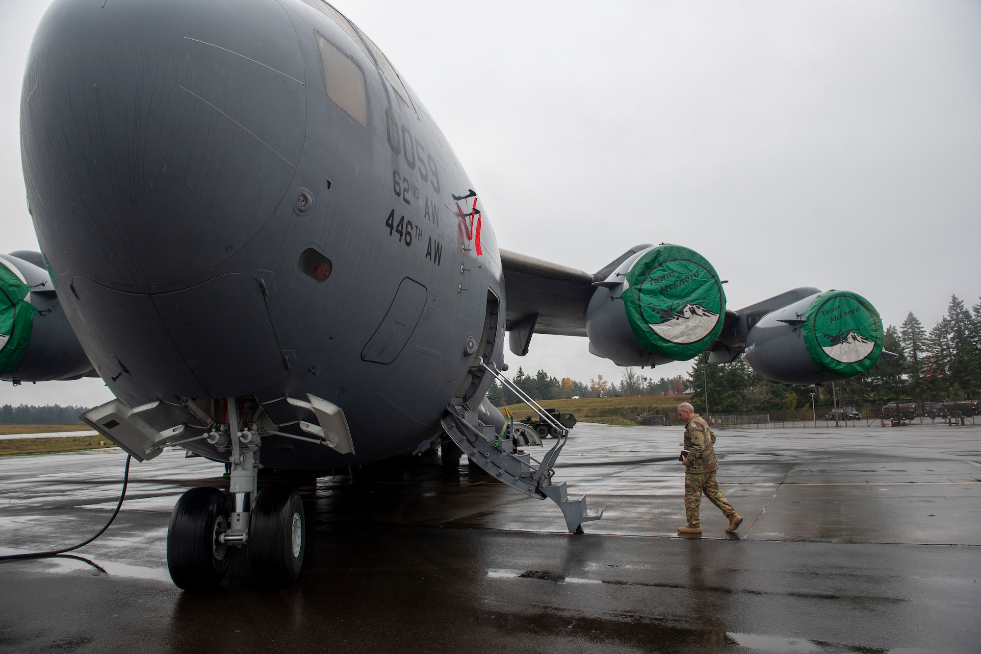 U.S. Air Force Maj. Gen. Charles Bolton, Eighteenth Air Force commander, and Chief Master Sgt. Joseph Arce, 18th AF command chief, recently concluded a visit to Joint Base Lewis-McChord, where they engaged with Airmen and leaders across the 62d Airlift Wing, 627th Air Base Group and other units.