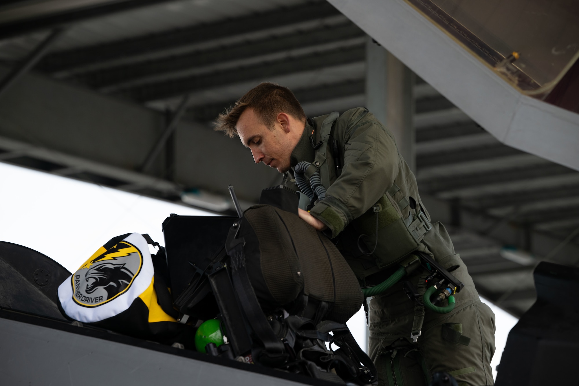 U.S. Air Force Maj. Jordan Rozsa, 493rd Fighter Squadron pilot, prepares to launch a F-35 Lightning II for a training mission over the Baltic states from RAF Lakenheath