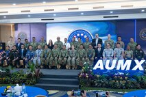 Heads of delegations and senior defense officials from the Association of Southeast Asian Nations pose for a group photo with during the Association of Southeast Asian Nations (ASEAN)-U.S. Maritime Exercise (AUMX) 2025, in Batam, Indonesia, Dec. 10, 2025.