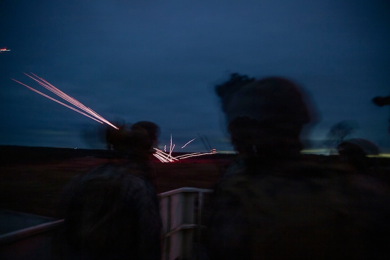 U.S. Marines with 3rd Naval Gunfire Liaison Company, Force Headquarters Group, Marine Forces Reserve, coordinate close air support during a tactical air-control party (TACP) exercise at Rattlesnake Range, Hattiesburg, Mississippi, Dec. 2, 2025. TACP exercises prepare prospective joint terminal attack controllers and joint fires observers for formal schools. (U.S. Marine Corps photo by Lance Cpl. Payton Goodrich)