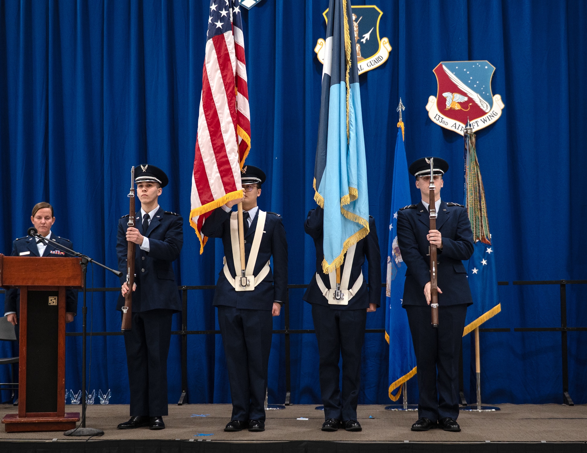 U.S. Air Force Reserve Officer Training Corps, Detachment 415, from the University of Minnesota present the colors in St. Paul, Minn., Dec. 6, 2025.