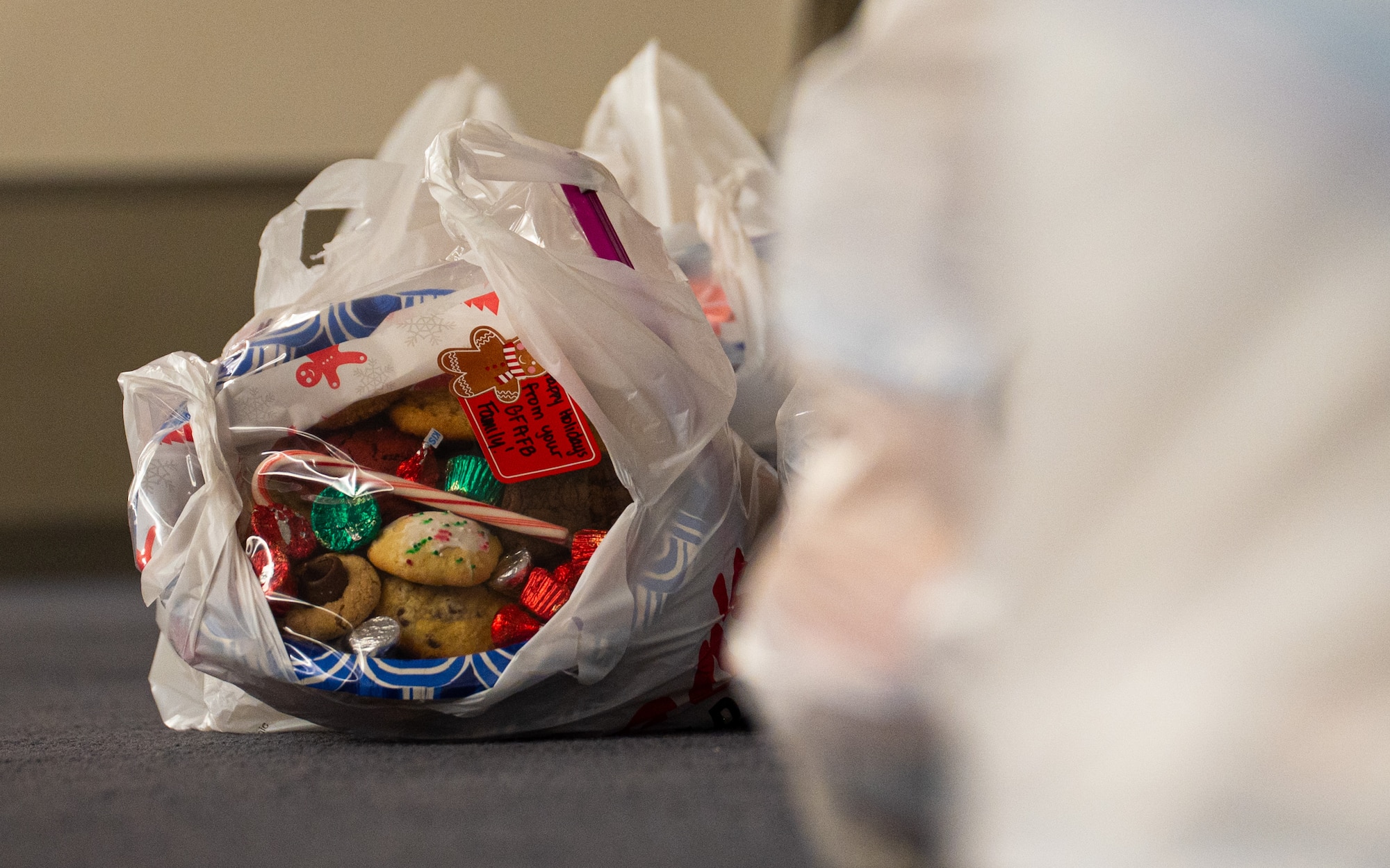 A photo of a bag of cookies falling over.