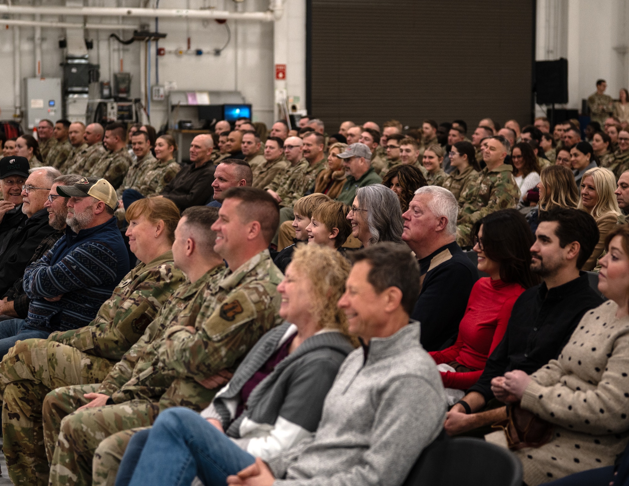 U.S. Air Force Airmen from the 133rd Airlift Wing, along with family and friends attend the assumption of responsibility ceremony for the 16th Command Chief Master Sgt., in St. Paul, Minn., Dec. 6, 2025.