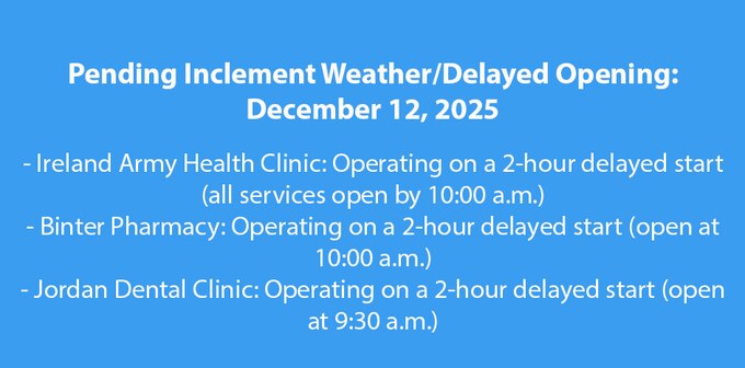 Pending Inclement Weather/Delayed Opening: December 12, 2025
