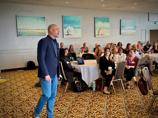 SAN DIEGO (Oct. 22, 2025) — Capt. Jason Motes, U.S. Navy Reserve officer and leadership consultant, addresses attendees during Naval Medical Center San Diego’s 2025 Off-Site Strategic Planning Meeting at Naval Air Station North Island. Motes guided NMCSD leaders through strategic discussions and problem-solving exercises focused on strengthening the command’s workforce, enhancing patient care, and aligning future growth with Navy Medicine and DHA priorities. The mission of NMCSD is to provide a superior experience for our patients, staff, and warfighters. NMCSD employs more than 5,000 active-duty military personnel, civilians, and contractors in southern California to deliver exceptional care afloat and ashore.