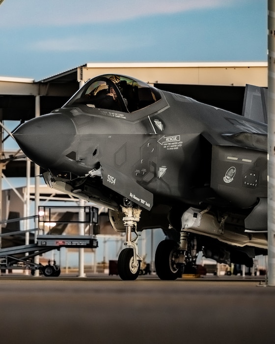 U.S. Air Force Brig. Gen. David Berkland, 56th Fighter Wing commander, returns from his flight in an F-35A Lightning II