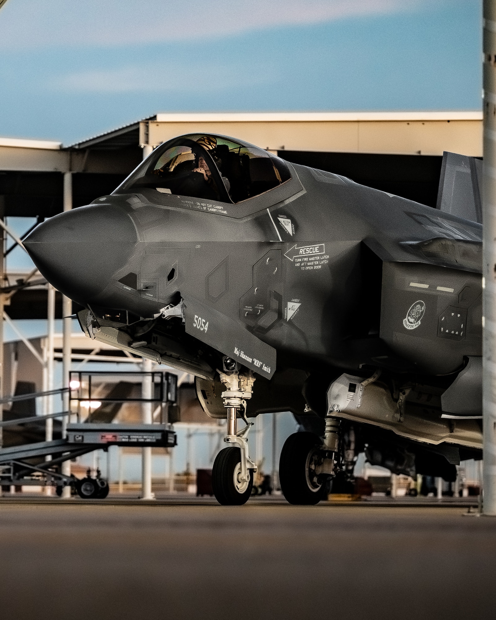 U.S. Air Force Brig. Gen. David Berkland, 56th Fighter Wing commander, returns from his flight in an F-35A Lightning II