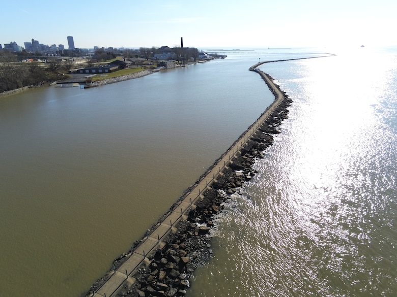 The Bird Island Pier, photographed using an unmanned aircraft system in Buffalo, N.Y., Dec. 14, 2021.