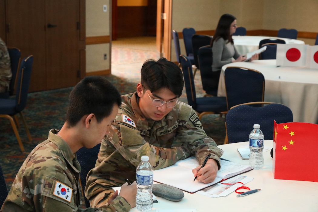 Korean Augmentation to the U.S. Army (KATUSA) Soldiers participate in the U.S. Forces Korea Information Operations Wargame, an event designed to test regional strategies and deepen understanding of complex information environments, Oct 16, 2025.