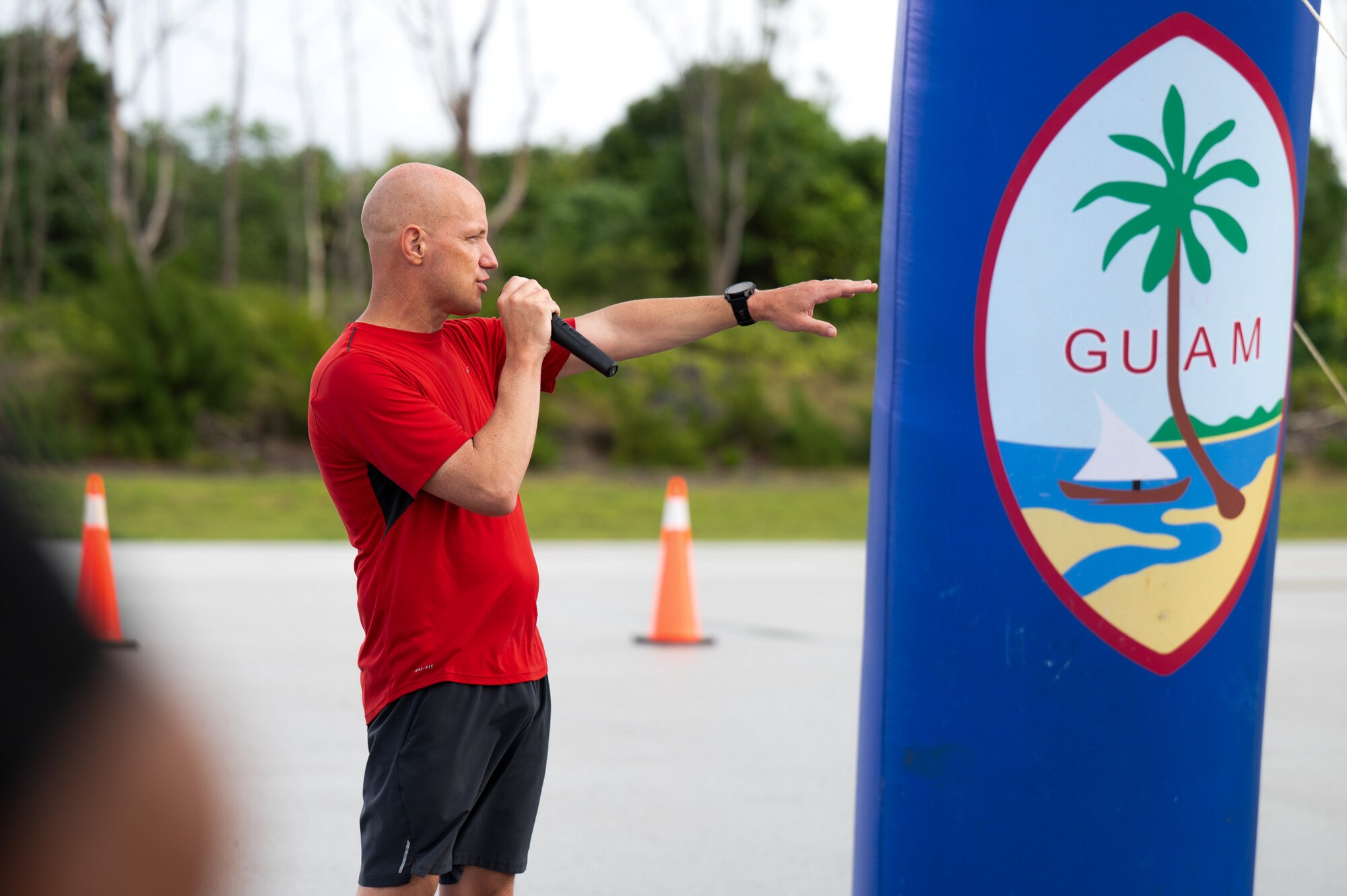 U.S. Air Force Airmen from the 11th Air Task Force gather at the start line before competing in the Turkey Trot 5K/10K run at Andersen Air Force Base, Guam, Nov. 26, 2025.