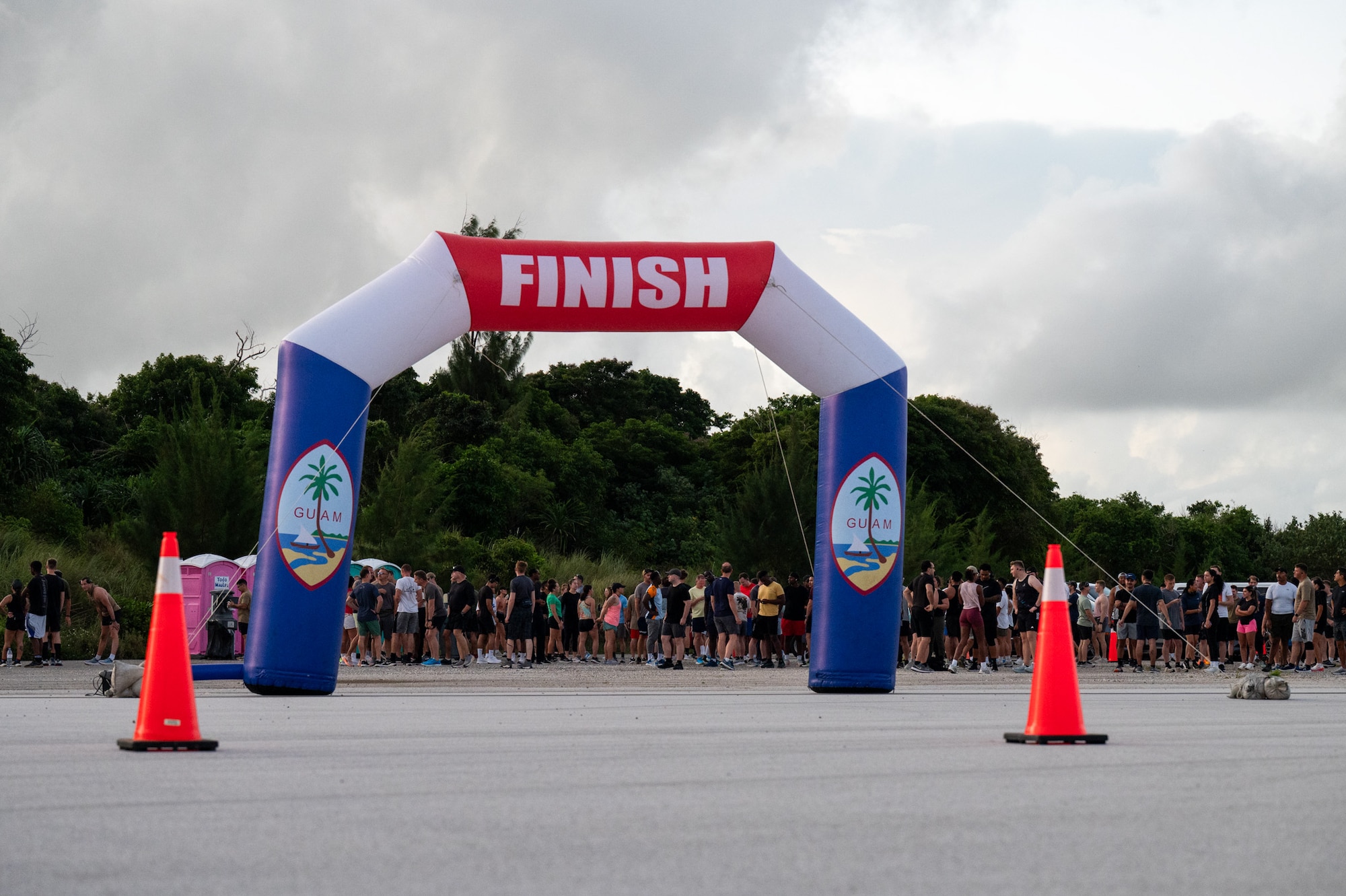 U.S. Air Force Airmen from the 11th Air Task Force gather at the start line before competing in the Turkey Trot 5K/10K run at Andersen Air Force Base, Guam, Nov. 26, 2025.