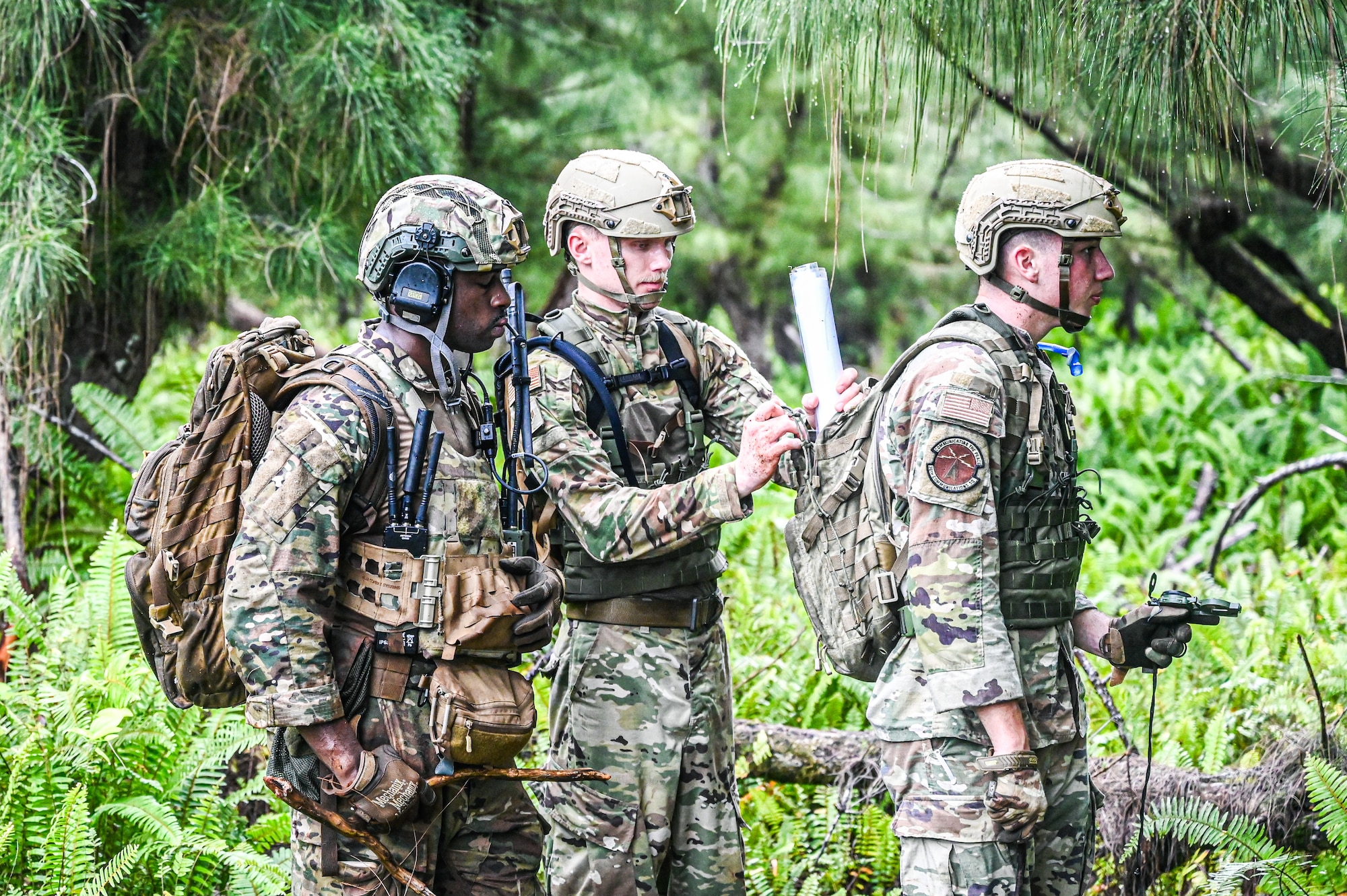U.S. Air Force Airmen from the 11th Combat Air Base Squadron, 51st Combat Communications Squadron and the 644th Combat Communications Squadron put their recent classroom training to use at Andersen Air Force Base, Guam, Oct. 29, 2025. The 51st CBCS supported the 11th ATF throughout its deployment in the Pacific, from Saipan to the Republic of Korea.