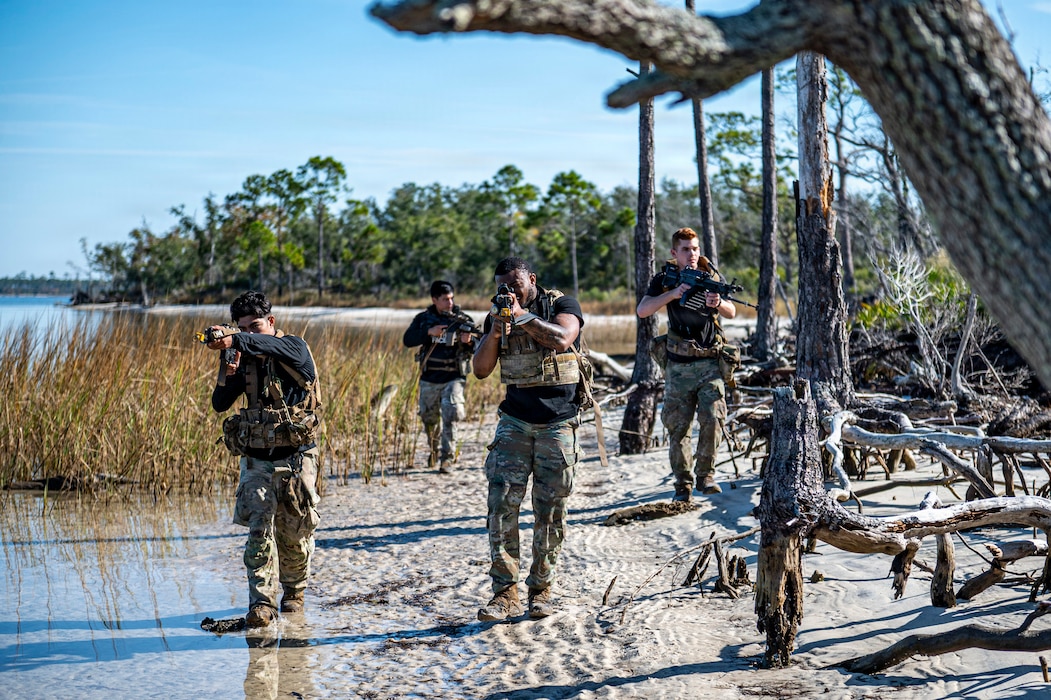 Security force walking in formation