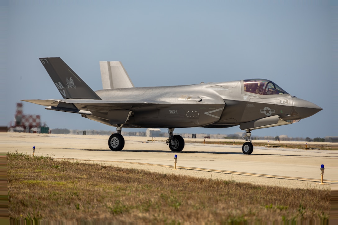 A F-35B Lightning II with Marine Operational Test and Evaluation Squadron (VMX) 1 taxis during Gray Flag at Naval Base Ventura County, Sept. 16, 2025. Gray Flag 2025 is the naval aviation test community’s premier large force test event, providing unique venues for large-scale integration of new capabilities across services and platforms. Working with the Joint Force, industry, and our nation’s allies to ensure seamless integration and interoperability is key to ensuring warfighters have a decisive advantage in the field. (U.S. Marine Corps photo by Sgt. Joshua M. Dreher)