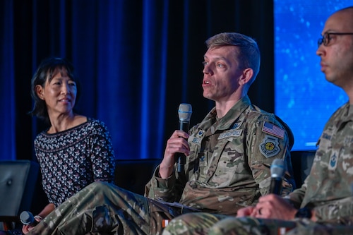 U.S. Space Force Col. Brian Bell, Space Delta 15 commander, speaks during a Guardian Development Day panel at the Space Force Association’s Spacepower Conference in Orlando, Fla., Dec. 10, 2025. Attendees gathered to discuss policies, training programs and force management processes. (U.S. Air Force photo by Staff Sgt. Emmeline James)