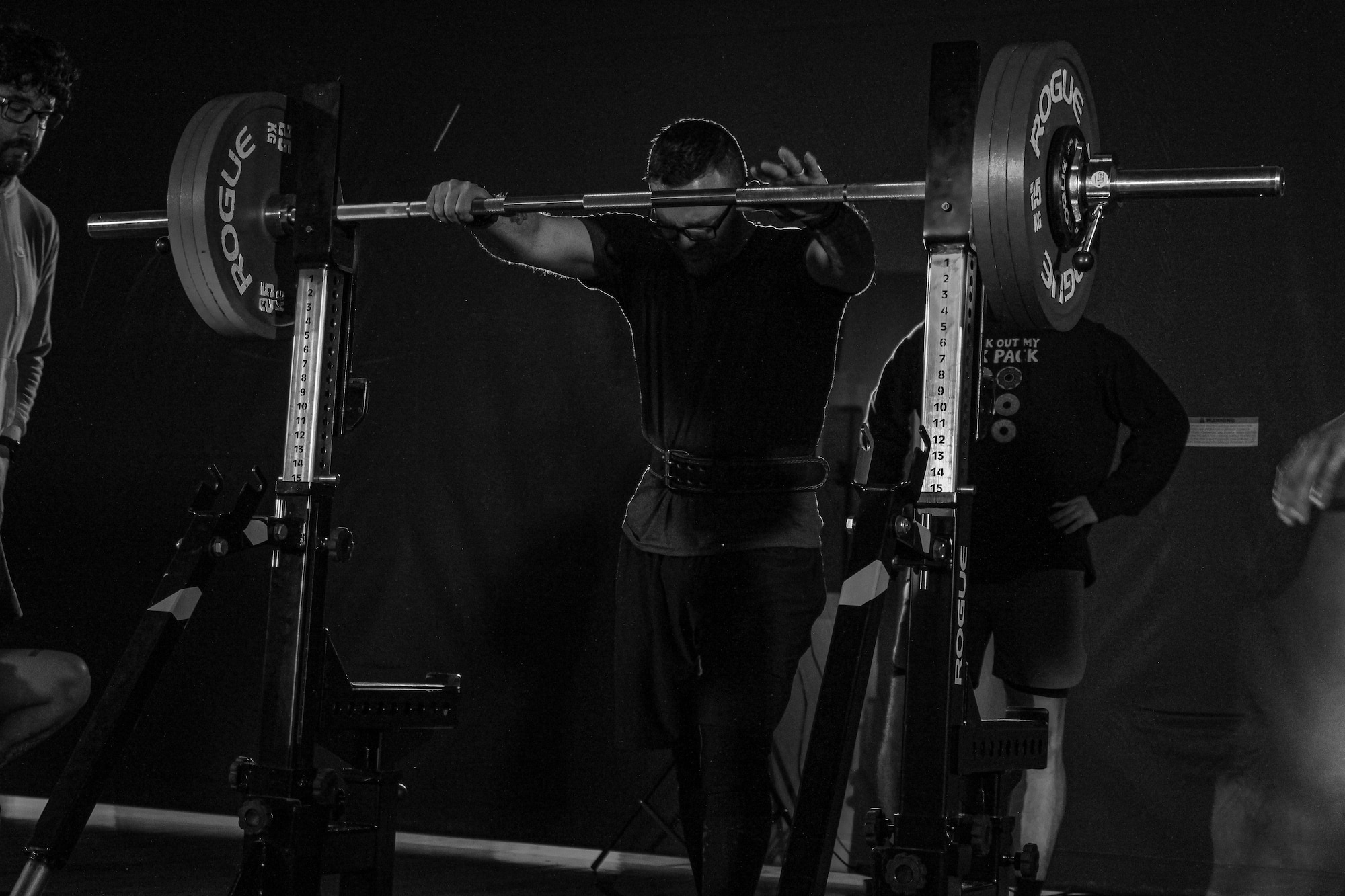 U.S. Air Force Tech. Sgt. Thomas Horner, a section chief at the 365th Training Squadron, prepares to compete in the squat portion of the 2025 Scary Strong Powerlifting Competition held at Sheppard Air Force Base, Texas, Oct. 25, 2025.