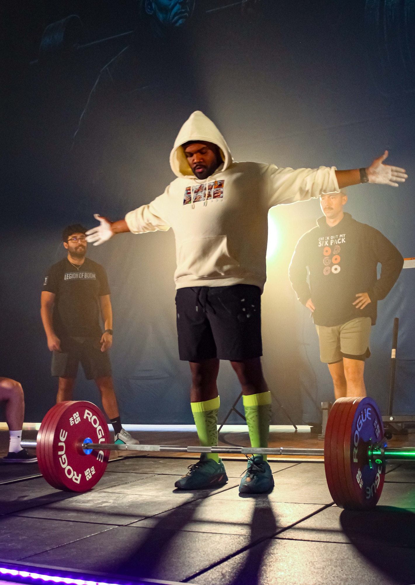 U.S. Air Force Tech. Sgt. Darian Carter, an instructor at the 365th Training Squadron, prepares to attempt his first deadlift during the 2025 Scary Strong Powerlifting Competition held at Sheppard Air Force Base, Texas, Oct. 25, 2025.