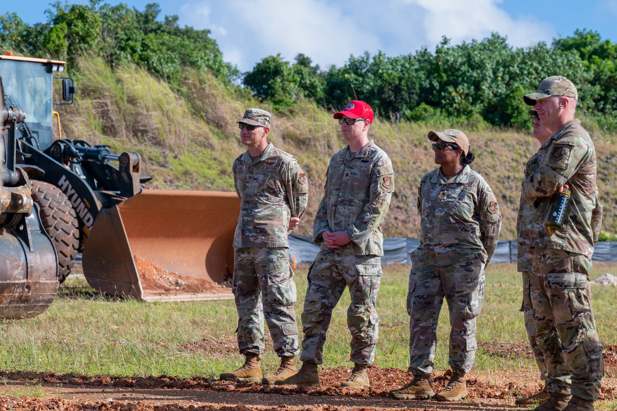 11th Air Task Force leadership and 36th Civil Engineer Squadron leadership overview the start of groundbreaking work for future storage units that will protect U.S. Air Force assets and heavy machinery at Andersen Air Force Base on Nov. 17, 2025.
