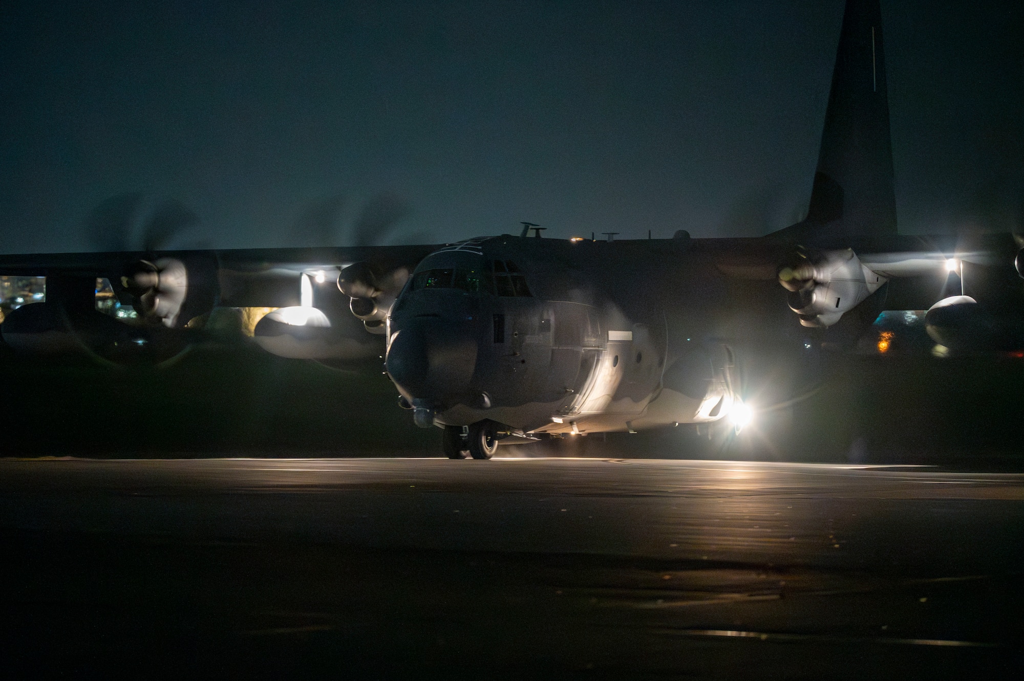 A U.S. Air Force C-130J Super Hercules assigned to the 353rd Special Operations Wing lands on the flight line at Kadena Air Base, Japan, Dec. 11, 2025.