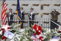 Members of the Indy Metropolitan Military Honor Guard present the Colors as “Taps” is played during a Wreaths Across America event at Crown Hill Cemetery in Indianapolis Dec. 13, 2025. This year, more than two million volunteers and supporters gathered to remember, honor and teach by laying wreaths on the graves of veterans at more than 5,200 participating locations in all 50 states, at sea and abroad. (U.S. Army photo by Mark R. W. Orders-Woempner)