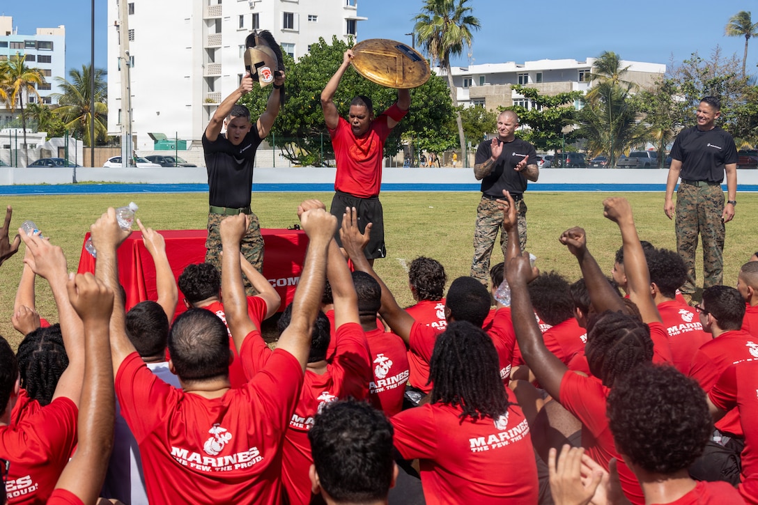 Poolees compete in various events at the Puerto Rico Field Meet Parque Jose Barbosa, San Juan, Puerto Rico on Dec. 12, 2025. The Field Meet draws Marines from across the island to test their skills, honor their traditions, and build lasting bonds, showcasing the physical and mental toughness that defines the Corps.(U.S. Marine Corps photo by Cpl. Christopher Zincke)
