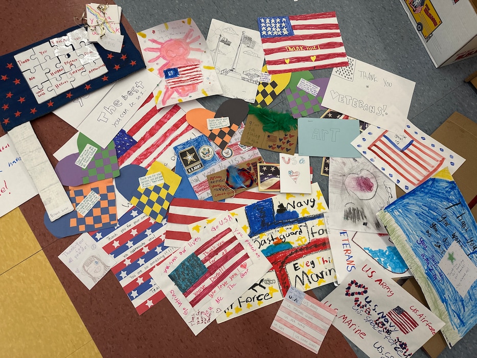 Display of children's artwork.