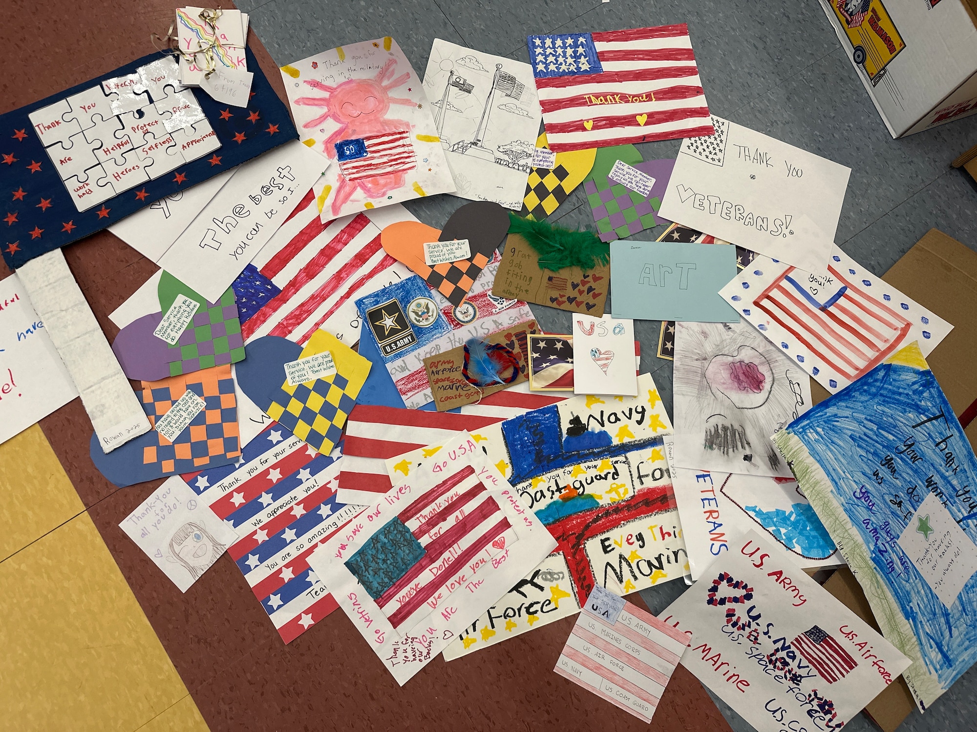 Display of children's artwork.