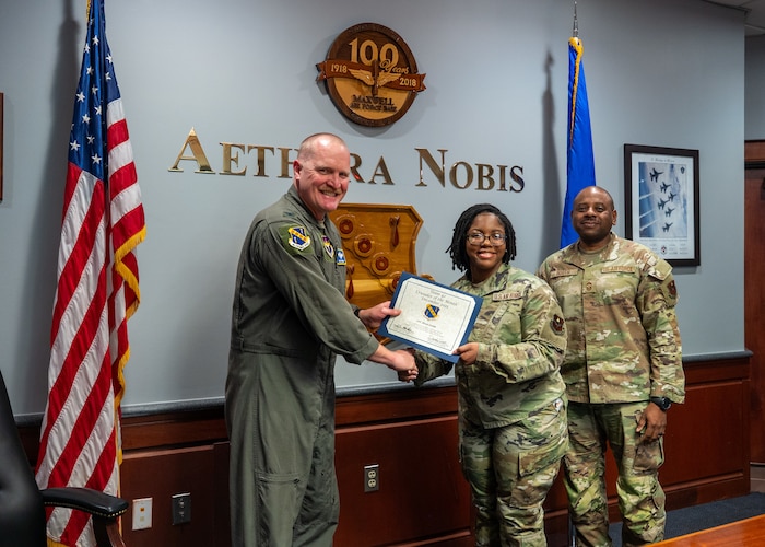 Airman 1st Class Alexia Lassin, a contracting specialist assigned to the 42d Contracting Squadron, received the Crusader of the Month award at Maxwell Air Force Base, Alabama, Dec. 10, 2025.