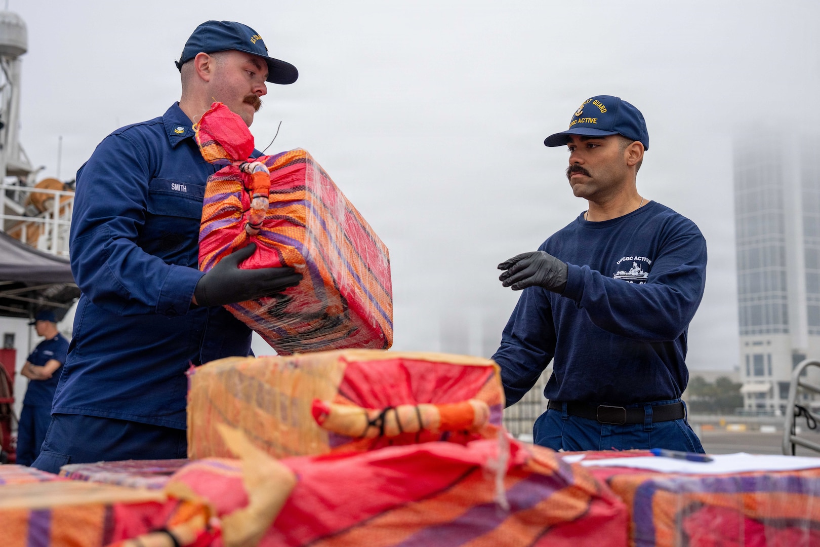 SAN DIEGO — The crew of U.S. Coast Guard Cutter Active (WMEC 618) offloaded approximately 27,551 pounds of cocaine, with an estimated value of $203.9 million, in San Diego, Monday.
