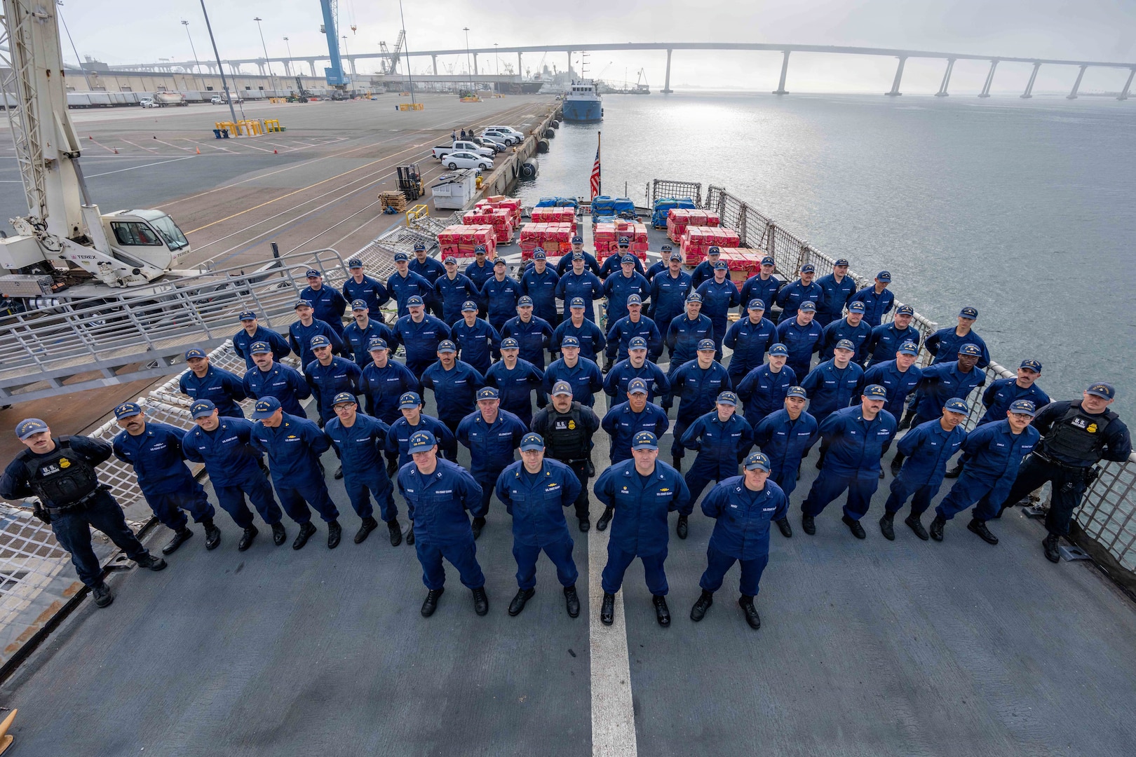 SAN DIEGO — The crew of U.S. Coast Guard Cutter Active (WMEC 618) offloaded approximately 27,551 pounds of cocaine, with an estimated value of $203.9 million, in San Diego, Monday.