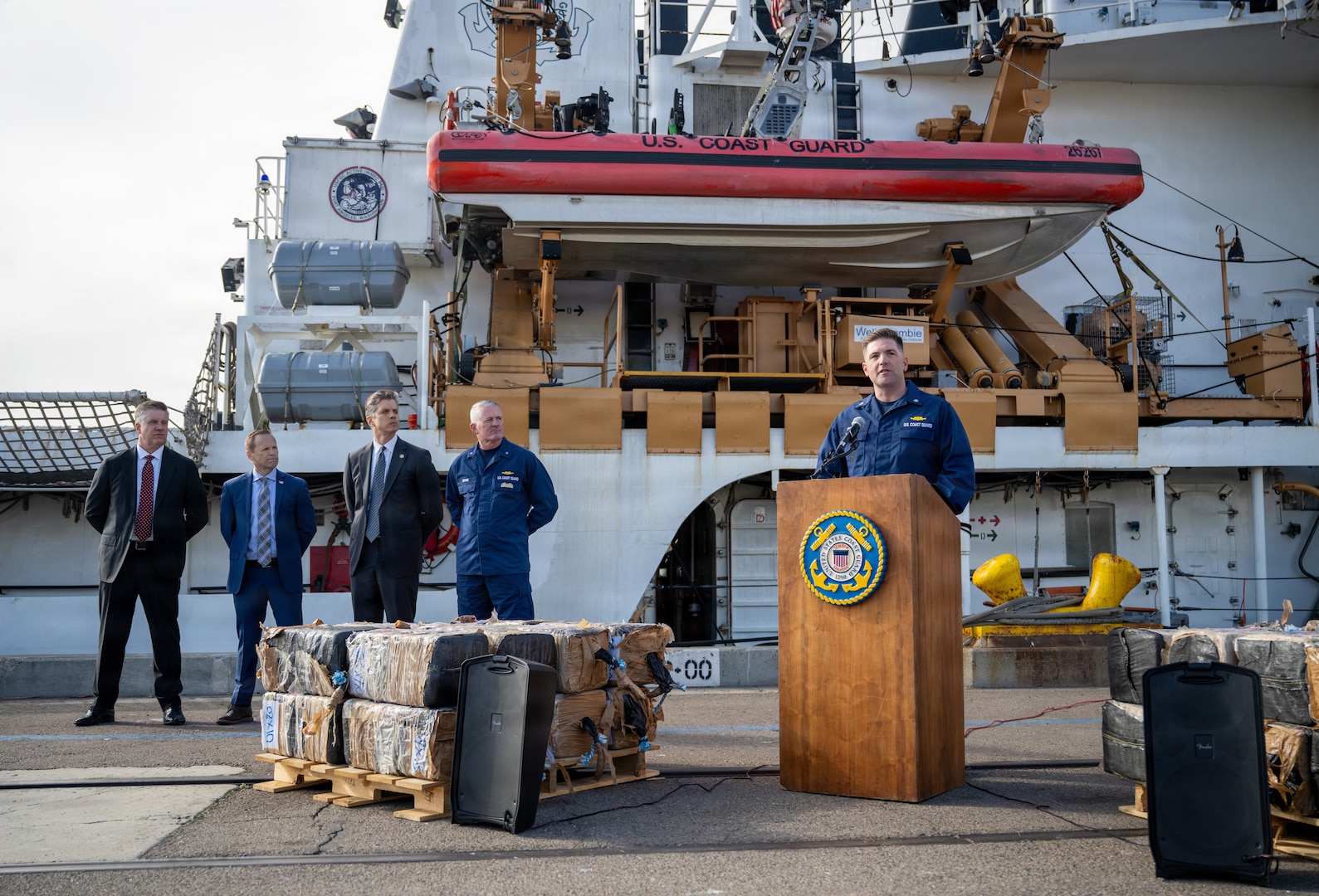 SAN DIEGO — The crew of U.S. Coast Guard Cutter Active (WMEC 618) offloaded approximately 27,551 pounds of cocaine, with an estimated value of $203.9 million, in San Diego, Monday.