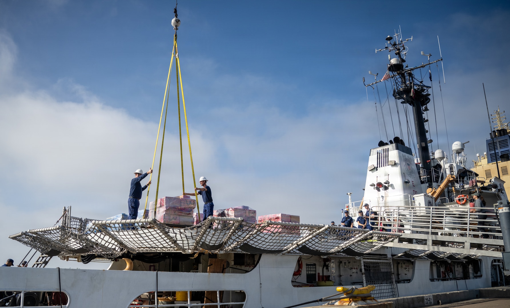 SAN DIEGO — The crew of U.S. Coast Guard Cutter Active (WMEC 618) offloaded approximately 27,551 pounds of cocaine, with an estimated value of $203.9 million, in San Diego, Monday.
