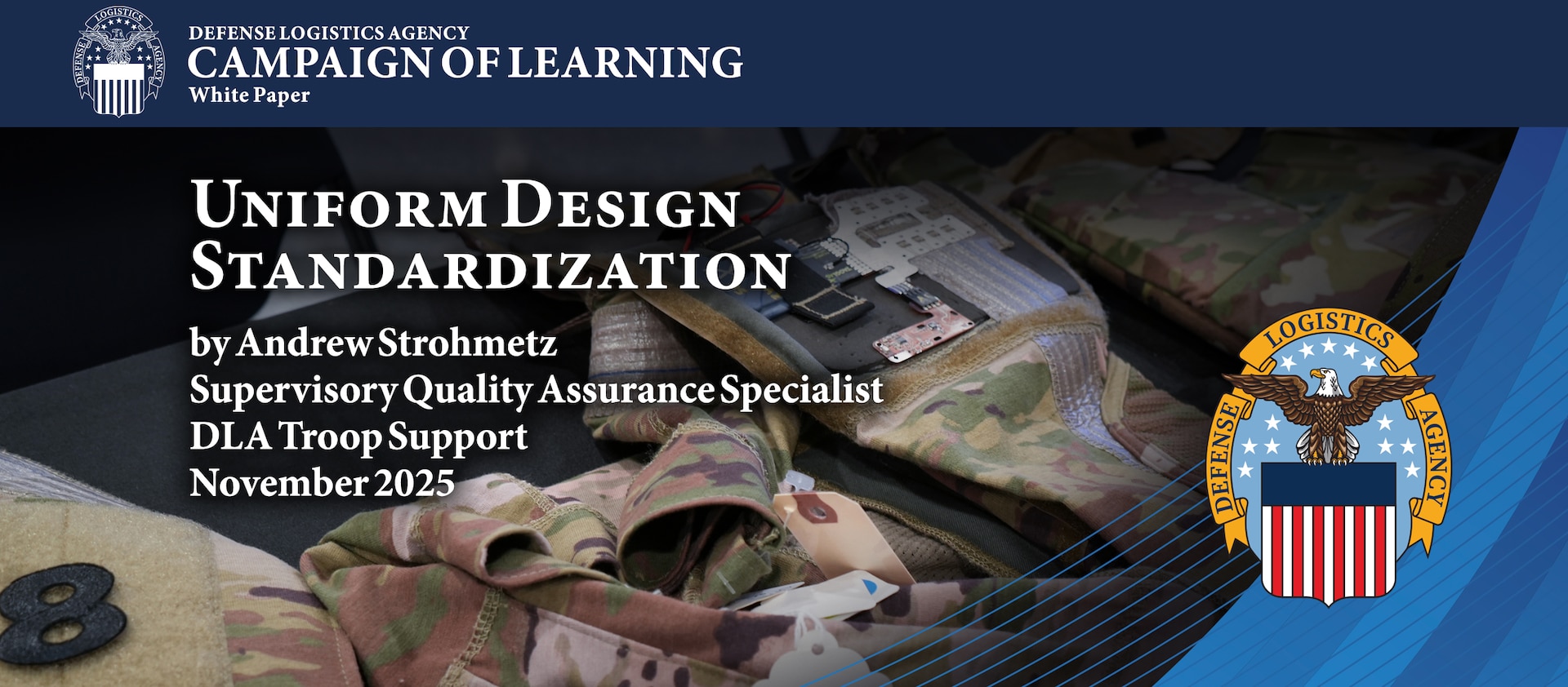 Uniforms with a text overlay saying Uniform Design Standardization by Andrew Strohmetz