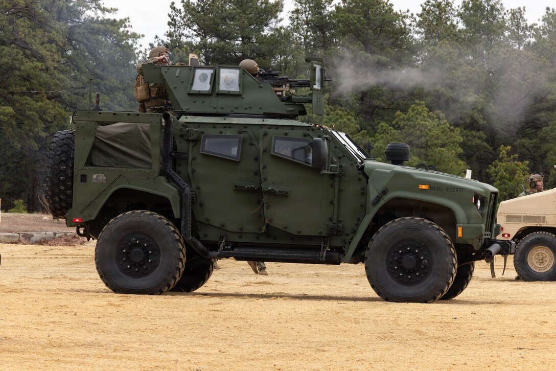 A U.S. Marine Corps combined anti-armor team conducts a live-fire exercise at Joint Base McGuire-Dix-Lakehurst, New Jersey, Dec. 6, 2025. Marines with 2nd Battalion, 25th Marine Regiment, 4th Marine Division, executed live-fire missions to sustain and refine unit capabilities in tactical decision-making, leadership and technical proficiency. (U.S. Marine Corps photo by Lance Cpl. Breysson Villacortacampos)