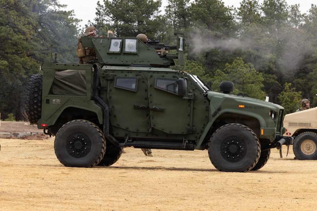 A U.S. Marine Corps combined anti-armor team conducts a live-fire exercise at Joint Base McGuire-Dix-Lakehurst, New Jersey, Dec. 6, 2025. Marines with 2nd Battalion, 25th Marine Regiment, 4th Marine Division, executed live-fire missions to sustain and refine unit capabilities in tactical decision-making, leadership and technical proficiency. (U.S. Marine Corps photo by Lance Cpl. Breysson Villacortacampos)