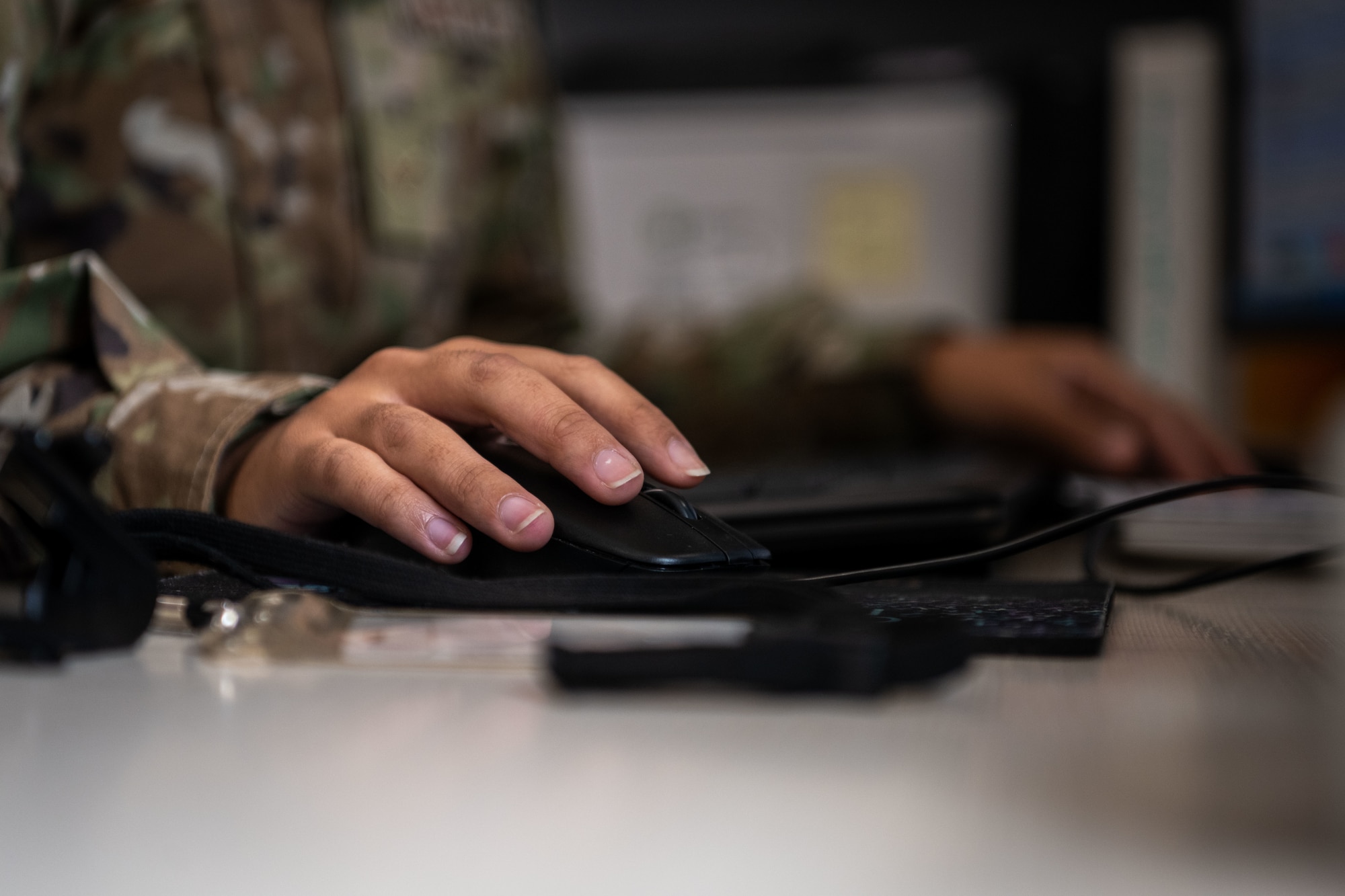 U.S. Air Force Airman 1st Class Summer Koszych, 6th Aircraft Maintenance Squadron debrief specialist, inputs flight data at MacDill Air Force Base, Florida, Sept. 17, 2025. Debrief specialists are responsible for collecting, analyzing and communicating flight information between aircrew and maintenance personnel. On any given day, debrief members may contact up to 20 different agencies across the installation to ensure the most accurate, timely information  is communicated to stakeholders. (U.S. Air Force photo by Senior Airman Zachary Foster)
