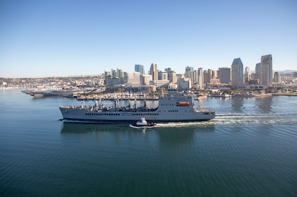 Oct. 25, 2025 - San Diego, Calif. USNS Lucy Stone (T-AO 209), a John Lewis-class fleet replenishment oiler, conducted integrated sea trials to assess the ship’s readiness and capability prior to acceptance trials and delivery to the Navy.