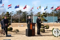 Lt. Gen. Derek Macaulay, United Nations Command deputy commander, provides remarks during the interment ceremony at the United Nations Memorial Cemetery in Korea, Dec. 12.
