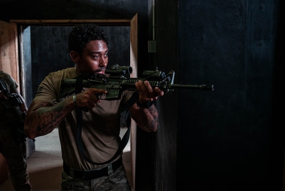 U.S. Army Soldiers serving in the 4th Battalion, 9th Infantry Regiment, 1st Stryker Brigade Combat Team, 4th Infantry Division, practice room clearing in Paju, Gyeongi-Do, South Korea, on Aug. 21, 2025.