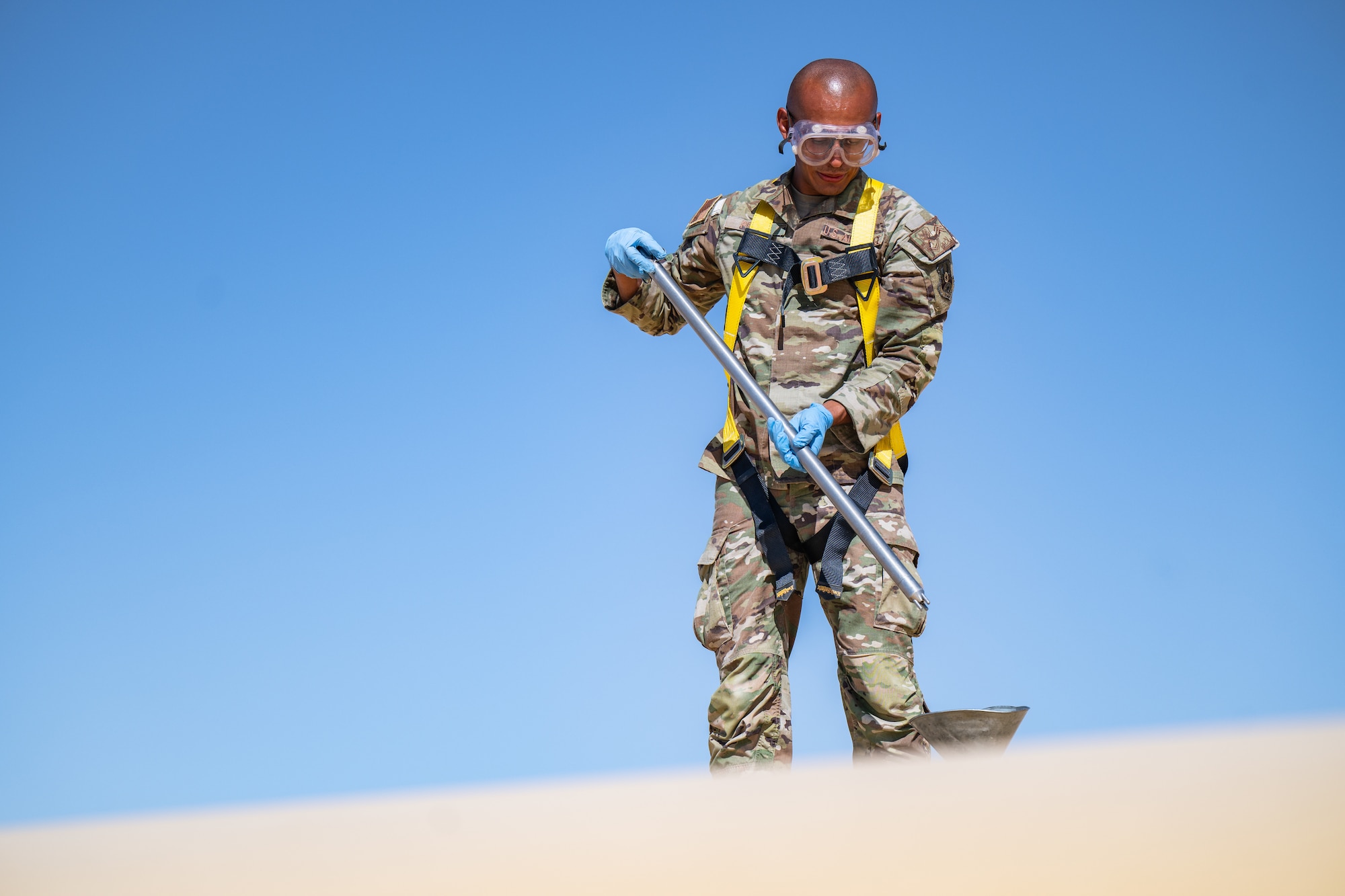 U.S. Air Force Staff Sgt. Fabian Pelayo, 378th Expeditionary Logistics Readiness Squadron fuels laboratory technician, tests fuel samples