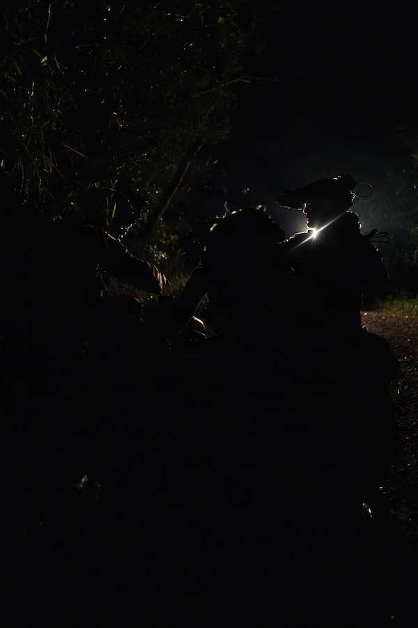 U.S. Marines with Weapons Company, Battalion Landing Team 3rd Battalion, 1st Marine Regiment, 31st Marine Expeditionary Unit, prepare to transport a simulated casualty during a simulated tactical recovery of aircraft personnel exercise as part of MEU Exercise at Camp Schwab, Okinawa, Japan, Dec. 10, 2025. The simulated TRAP exercise showcased advanced trauma life support capabilities and evaluated the platoon’s rapid response and recovery tactics of downed aircraft, personnel and equipment in isolated locations. The 31st MEU, the Marine Corps’ only continuously forward deployed MEU, provides a flexible and lethal force, ready to perform a wide range of military operations as the premiere crisis response force in the Indo-Pacific region. (U.S. Marine Corps photo by Sgt. Alora Finigan)