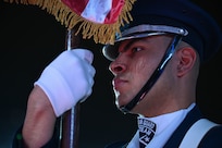 The U.S. Air Force Honor Guard Drill Team rehearses for Qatar’s International Festival of Military Music and Marching in Doha, Qatar, Dec. 15, 2025.