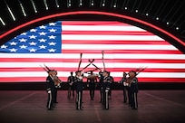 The U.S. Air Force Honor Guard Drill Team rehearses for Qatar’s International Festival of Military Music and Marching in Doha, Qatar, Dec. 15, 2025.
