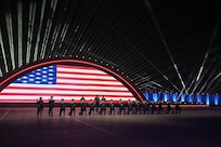 The U.S. Air Force Honor Guard Drill Team rehearses for Qatar’s International Festival of Military Music and Marching in Doha, Qatar, Dec. 15, 2025.