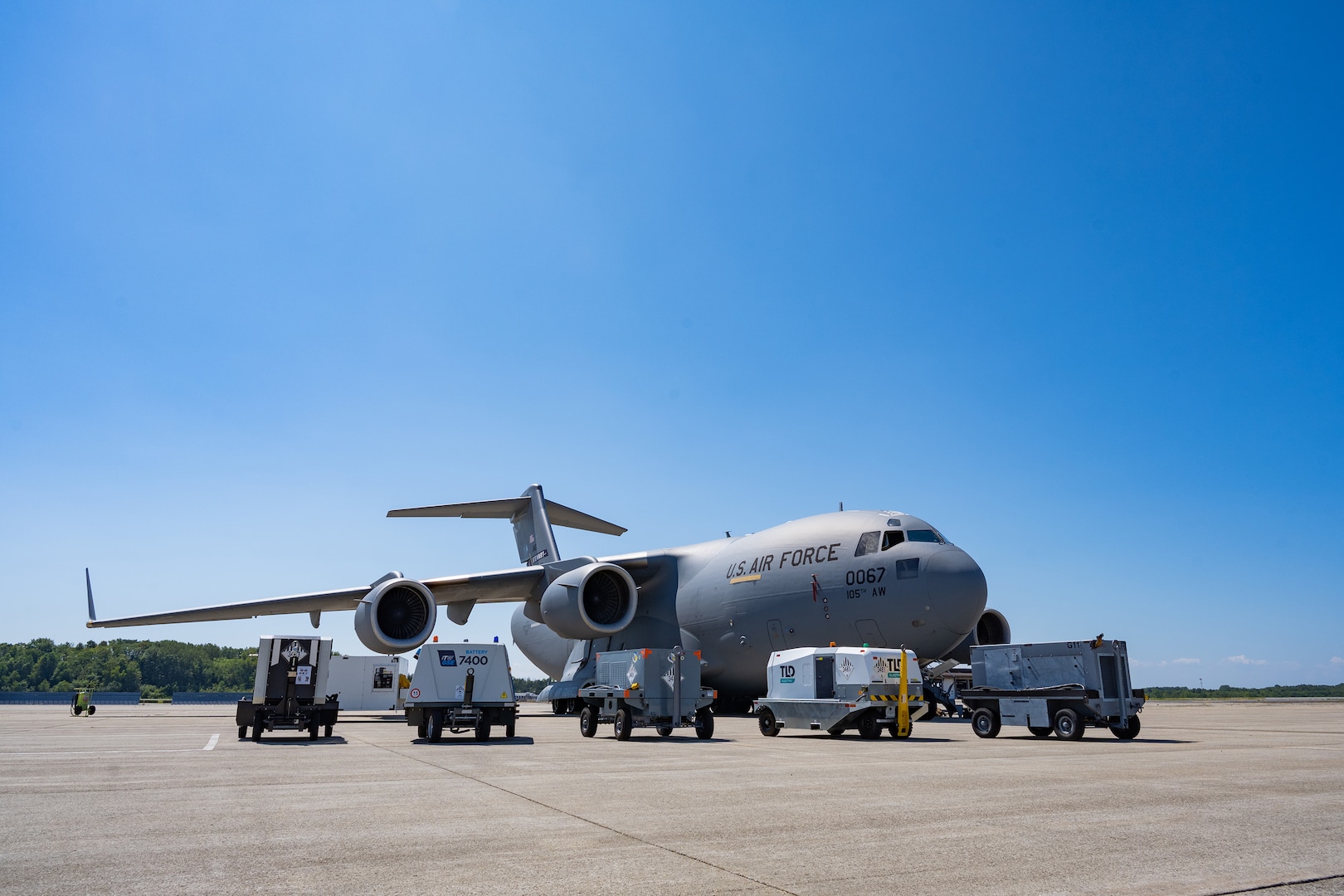 The 105th Airlift Wing’s C-17 Combined Test Force tests five electric ground power units at Stewart Air National Guard Base, New York, Aug. 12, 2025.