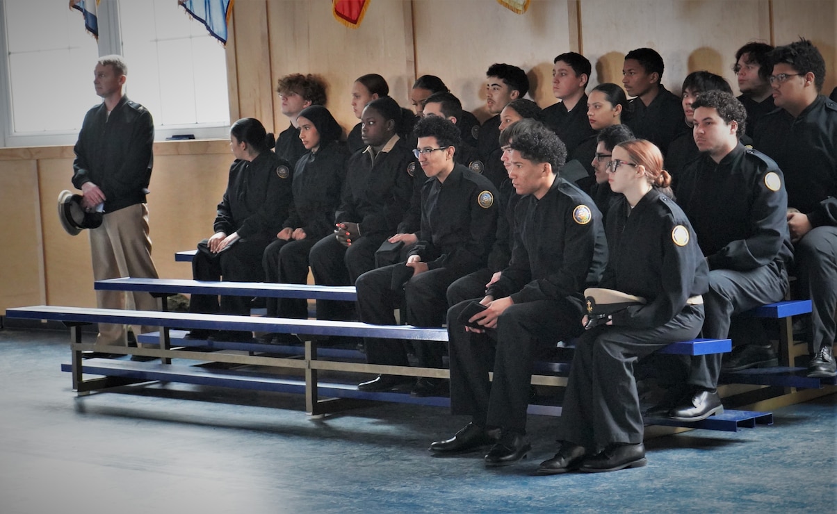 More than 40 Navy Junior Reserve Officer Training Corps cadets from B.M.C. Durfee High School in Fall River, Mass. spent a day at Naval Station Newport getting a closer look at Officer Training Command Newport, home of officer candidate school. The cadets observed close order drill, combat swim qualification, and dined in the Ney Hall Galley, giving them a real taste of the Navy.