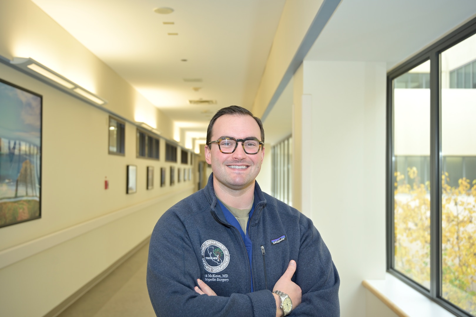 U.S. Air Force Maj. (Dr.) Ben McKeon, a general surgeon at David Grant Medical Center, poses for a portrait at Travis Air Force Base, California. McKeon serves as a Surgeon Champion for the National Surgical Quality Improvement Program (NSQIP), supporting ongoing efforts to improve surgical outcomes and patient safety through data-driven quality initiatives.